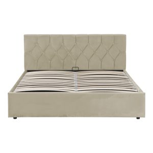 234 000019 3 Kamaho pakoworld double bed, velvet, cream, with storage space, 160x200cmIndoor furniture > Beds