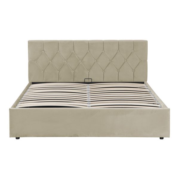 234 000019 3 Kamaho pakoworld double bed, velvet, cream, with storage space, 160x200cmIndoor furniture > Beds