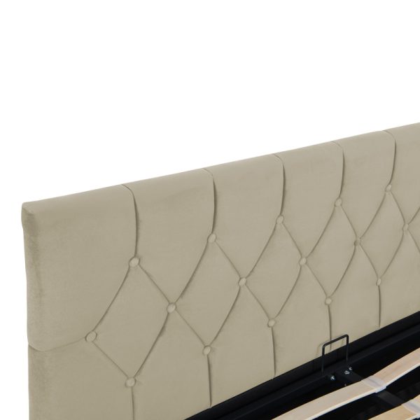 234 000019 4 Kamaho pakoworld double bed, velvet, cream, with storage space, 160x200cmIndoor furniture > Beds