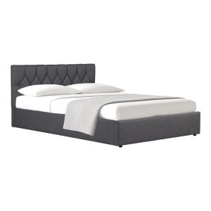 234 000020 Kamaho pakoworld double bed, fabric, anthracite, with storage space, 160x200cmIndoor furniture > Beds