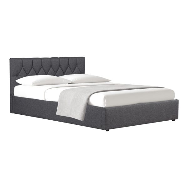 234 000020 Kamaho pakoworld double bed, fabric, anthracite, with storage space, 160x200cmIndoor furniture > Beds