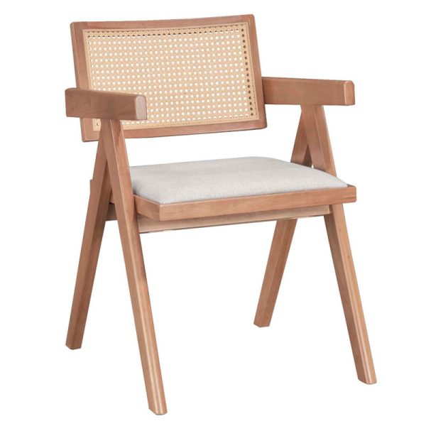 247 000004 Armchair Winslow pakoworld wood rubberwood light walnut-pvc natural rattan-fabric grayIndoor furniture > Armchairs