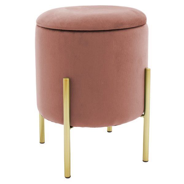 257 000010 Stool Creativity pakoworld velvet rotten apple-golden D35x42cmIndoor furniture > Stools