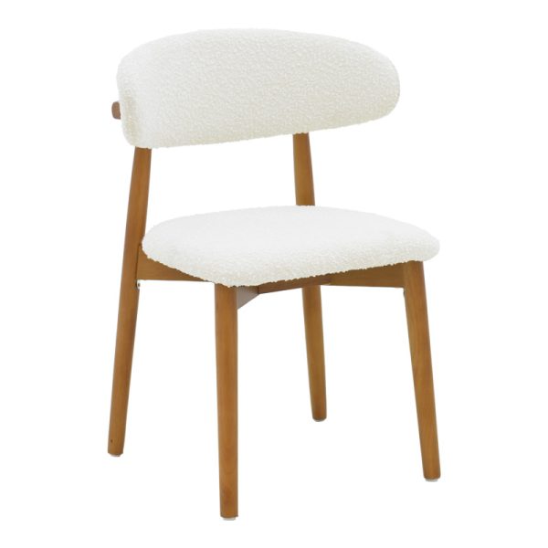 263 000055 Ubene chair pakoworld rubberwood in walnut-boucle fabric in white shade 51x56x79cmBOHO CHIC > Chairs and Armchairs