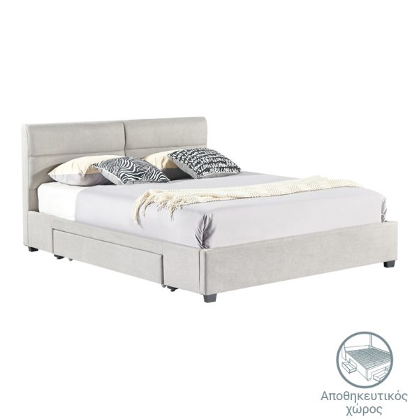 279 000004 Anay pakoworld double bed with drawer fabric gray 160x200cmIndoor furniture > Beds