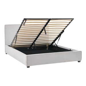 279 000012 3 Double bed Bedkapakoworld grey fabric with storage space 160x200cmIndoor furniture > Beds