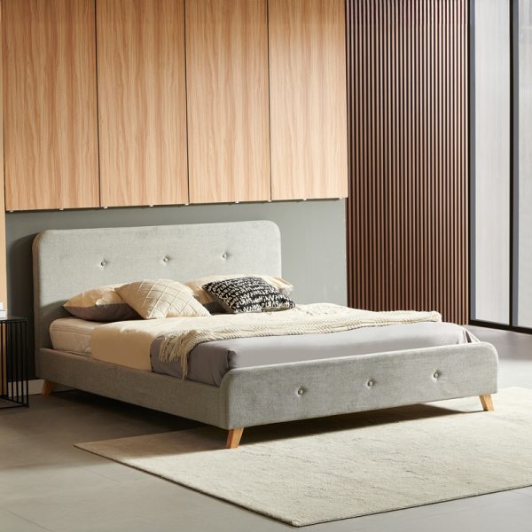 279 000013 2 Double bed Restel pakoworld grey-beige fabric 160x200cmIndoor furniture > Beds