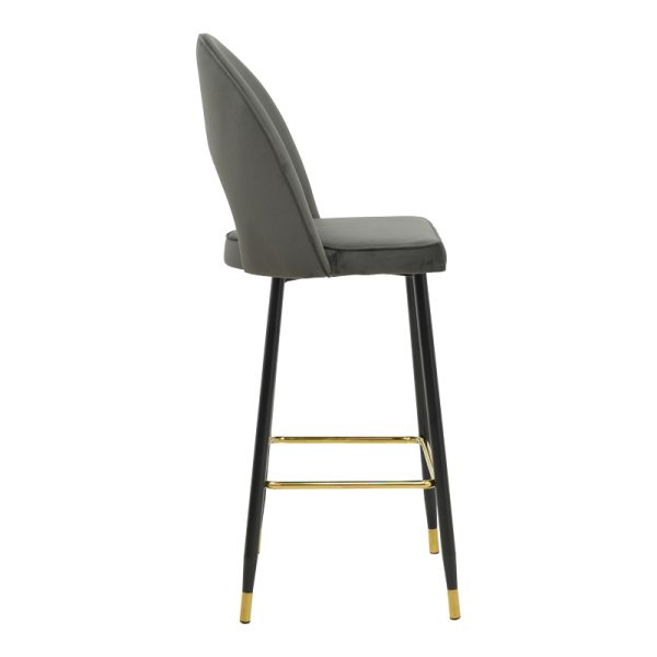 292 000039 2 Bar stool Casenio pakoworld velvet dark grey -black-gold metal base 48x50x117cmIndoor furniture > Bar stools