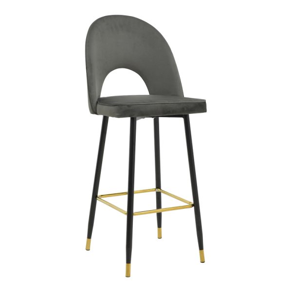 292 000039 Bar stool Casenio pakoworld velvet dark grey -black-gold metal base 48x50x117cmIndoor furniture > Bar stools