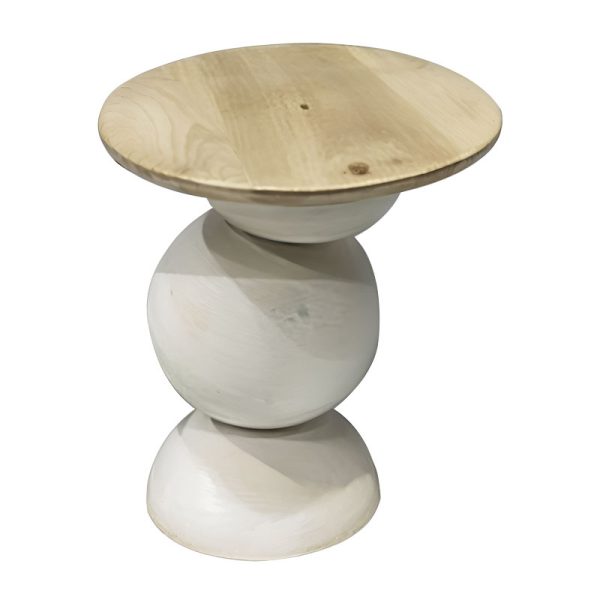 297 000008 Side table Sedra Inart solid mango wood in white wash color D38x44cmBOHO CHIC > Coffee Tables