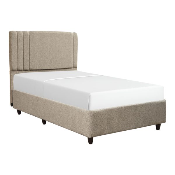 322 000028 Bed with storage space Lineo pakoworld single boucle in beige shade 120x200cmIndoor furniture > Beds