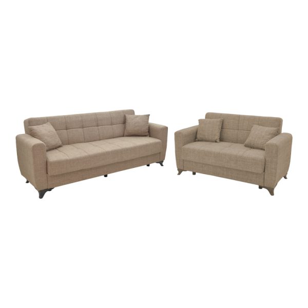 328 000041 Living room set 2 pcs Modesto pakoworld fabric in light brown shadeIndoor furniture > Sofas