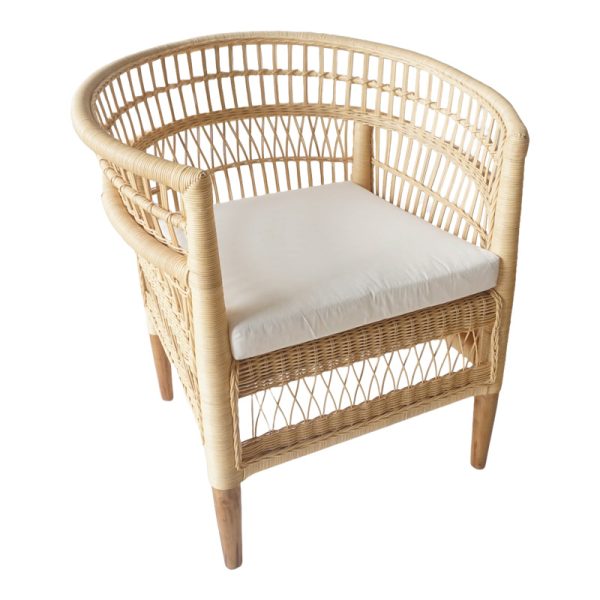 343 000090 Armchair Necorian pakoworld teak wood and pe rattan in natural color and white pillow 80x70x87cmIndoor furniture > Armchairs