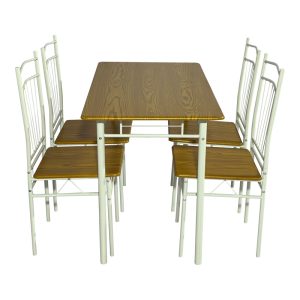 374 000001 2 Dining table Roza II pakoworld set of 5 pcs mdf in natural shade with white metal legs 110x60x74cmIndoor furniture > Dinning sets