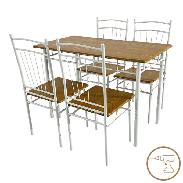 374 000001 Dining table Roza II pakoworld set of 5 pcs mdf in natural shade with white metal legs 110x60x74cmIndoor furniture > Dinning sets