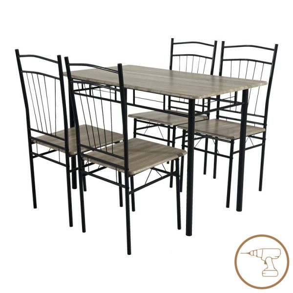 374 000002 Dining table Roza II pakoworld set of 5 pcs mdf in grey shade with grey metal legs 110x60x74cmIndoor furniture > Dinning sets