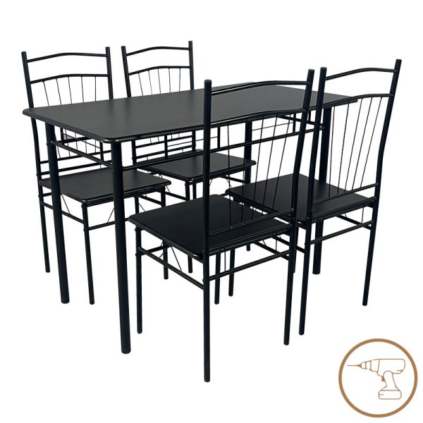 374 000003 Dining table Roza II pakoworld set of 5 pcs mdf in black shade with black metal legs 110x60x74cmIndoor furniture > Dinning sets