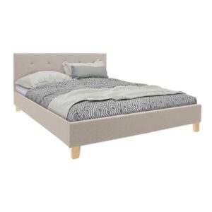 Mago Argos The Classic bed, cream fabric with natural wood leg, 140x200cm