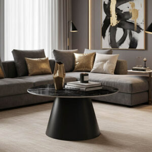 Fabrin Argos The Classic coffee table black marble sintered stone-black metal D70x40cm