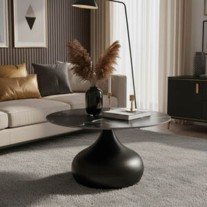 Kirkene Argos The Classic coffee table black marble sintered stone and black metal D70x40cm