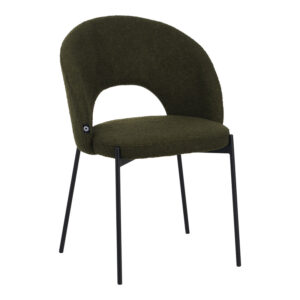 Masebo Argos The Classic chair bouclé fabric in dark green color with black metallic legs 48x58.5x82cm