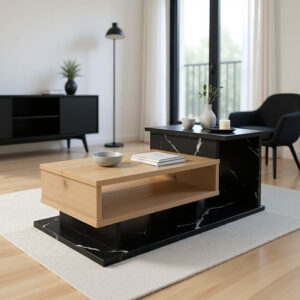 049 000109 Coffee table Nuvele Argos The Classic in black marble-sonoma shade 90x50x35cm