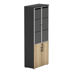 Professional bookcase Lotus Argos The Classic with doors by glass in natural-anhracite color 80x40x200cm