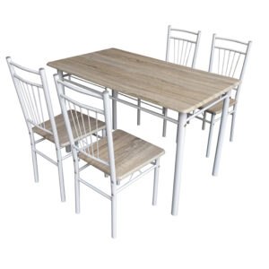 072 000134 Dining set Roza I Argos The Classic 5pcs in natural color with white metal legs 110x68x75cm