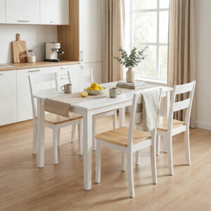 091 000021 Mabor-York Argos The Classic set 5 pieces extendable dining table, white wood, 120-150x80x73.8cm