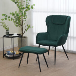096 000041 1 Armchair with footstool Rueda Argos The Classic velvet in dark green shade with black metal legs 71.5x66.5x99cm