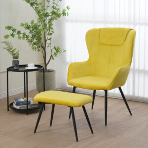 096 000042 1 Armchair with footstool Rueda Argos The Classic velvet in yellow shade with black metal legs 71.5x66.5x99cm