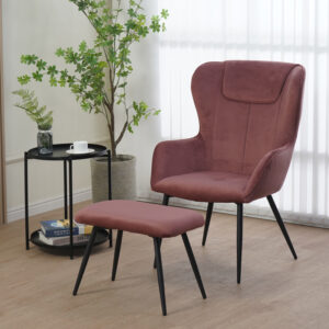096 000043 1 Armchair with footstool Rueda Argos The Classic velvet in rotten apple shade with black metal legs 71.5x66.5x99cm