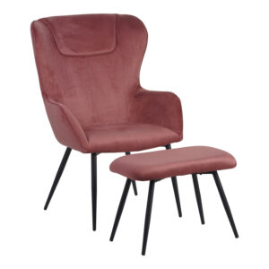 096 000043 Armchair with footstool Rueda Argos The Classic velvet in rotten apple shade with black metal legs 71.5x66.5x99cm