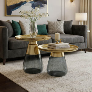 Coffee tables Kunlo Argos The Classic 2 pieces set gold chrome-black glass