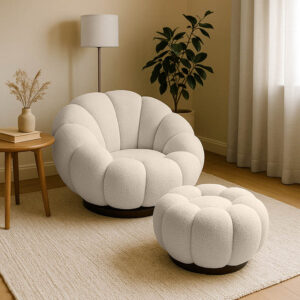 Nester Argos The Classic swivel armchair with stool boucle fabric in beige color 98x97x69cm