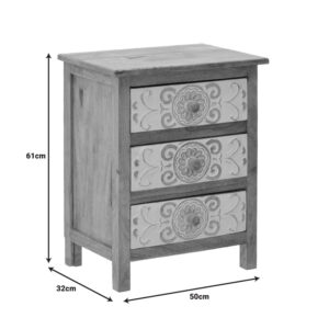 115 002709 3 Wooden carved drawer Argos The Classic 3-50-245-0017 natural-white 50x32x61cm