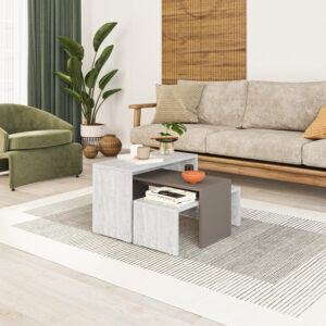 Kantar Argos The Classic coffee tables set of 3 in antique white - mocha color 65x30x39cm