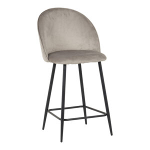 Medium height bar stool Perch Argos The Classic velvet in gray with black metal legs 50x43x99cm
