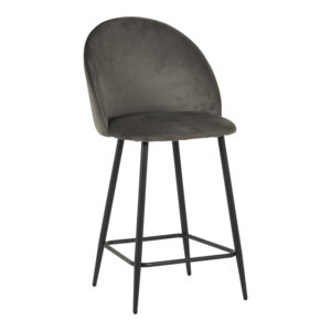 Medium height bar stool Perch Argos The Classic velvet in anthracite with black metal legs 50x43x99cm
