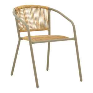 Lindaria Argos The Classic stackable metal armchair in champagne color and pe rattan in natural color 54x63x74cm