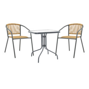 Watson-Lindaria Argos The Classic dining table anthracite metal-glass and pe rattan in natural shade 70x70x70cm