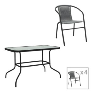 Dining table Valor-Obbi Argos The Classic set of 5 pieces metal black-glass-pe gray 110x60x70cm