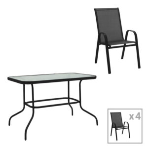 Dining table Valor-Calan Argos The Classic set of 5 pieces black metal-glass-textilene black 110x60x70cm