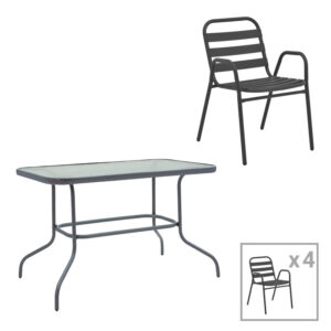 130 000154 Dining table Valor-Sussie Argos The Classic set of 5 pieces anthracite metal-glass 110x60x70cm
