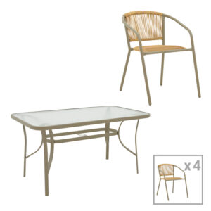 Lindaria-Ensure Argos The Classic dining set 5pcs metal-glass in champagne color 140x80x70cm
