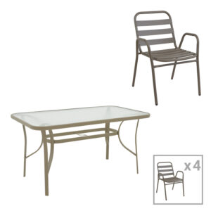 Dining table Sussie-Ensure Argos The Classic 5pcs metal-glass in champagne color 140x80x70cm
