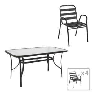 Dining table Sussie-Ensure Argos The Classic 5pcs metal-glass in black color 140x80x70cm