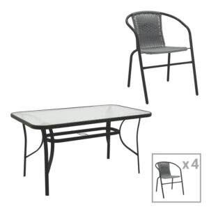Dining table Obbi-Ensure Argos The Classic 5pcs metal-glass in black color 140x80x70cm