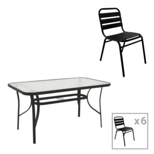 Dining table Sussie-Ensure Argos The Classic 7pcs metal-glass in black color 140x80x70cm