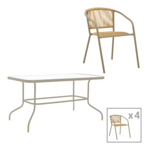 Valor-Lindaria Argos The Classic dining set 5pcs metal in champagne and pe rattan in natural shade 110x60x70cm